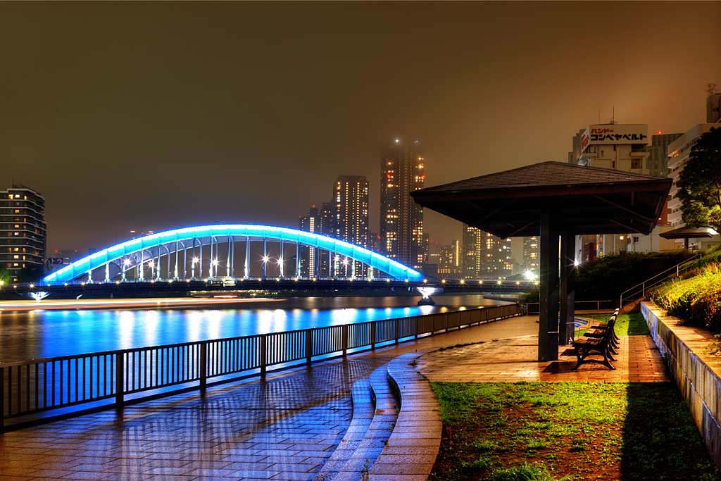 永代橋とベンチ(東京オフ会夜の部１)
