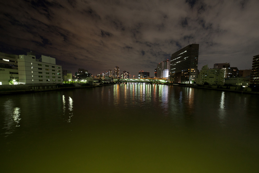清洲橋から眺める夜景(首都高速9号深川線)