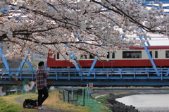 多摩川の堤防にて