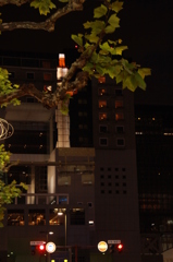 ガラスに映る京都タワー