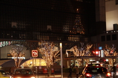 ガラス越しに見える　京都駅クリスマスツリー