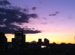 夕景、富士、紫