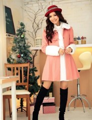 ゴージャス ファーカラー 暖かい ボタン コート ピンク