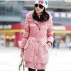ファッション スリム ラビットファー フード付き ロング 厚い コート ピンク