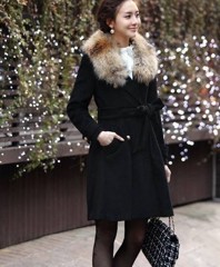 エレガント ベルト飾り スリム コート 黒