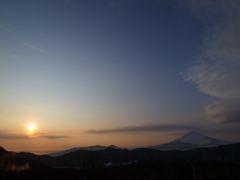 富士山と夕日。