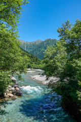 夏の上高地　穂高橋から見る梓川