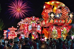 夜高行燈と花火のコラボ２　＠庄川観光祭