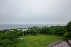 北海道旅行　天守からの眺め 福山(松前)波止場方面