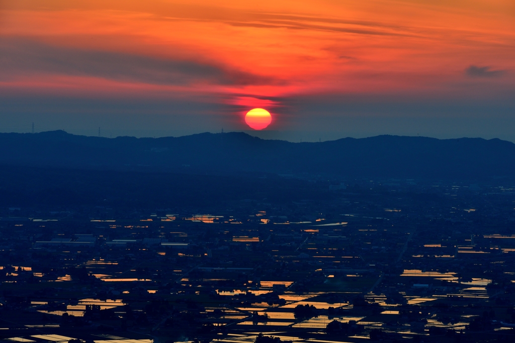 絶景　散居村　落日