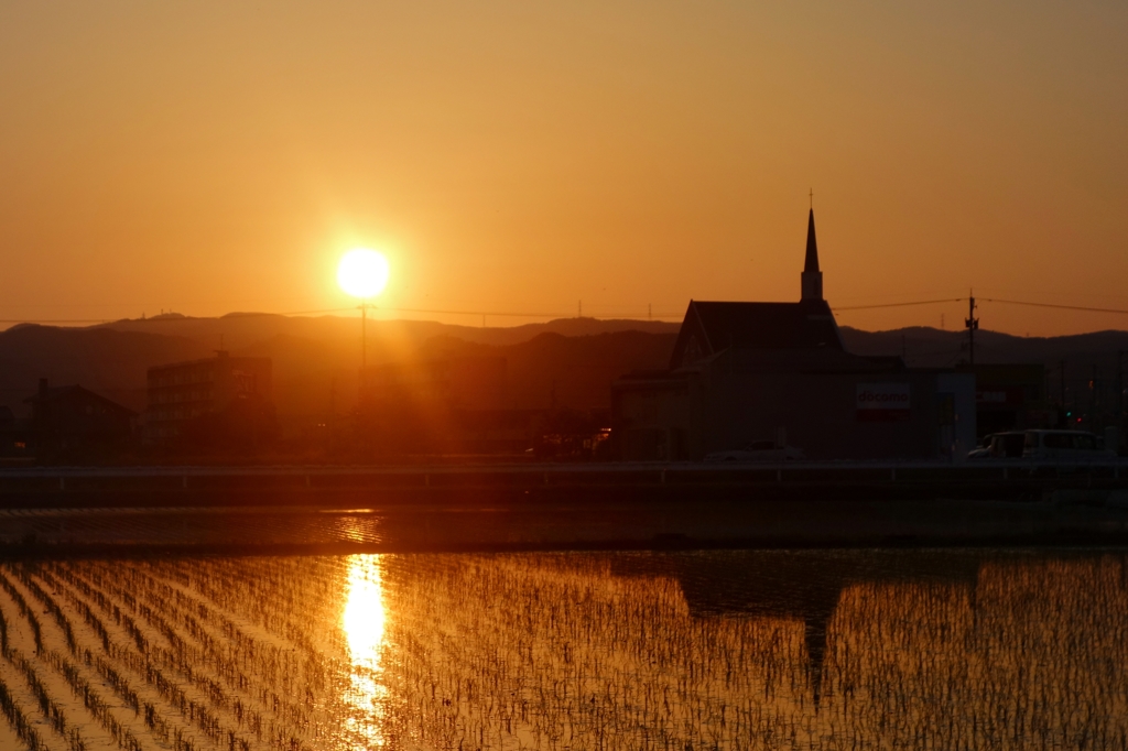 雨上がりの夕日