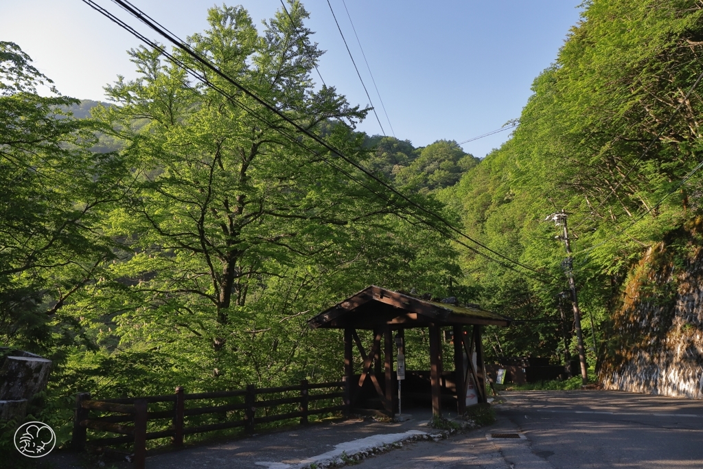 温泉郷のバス停