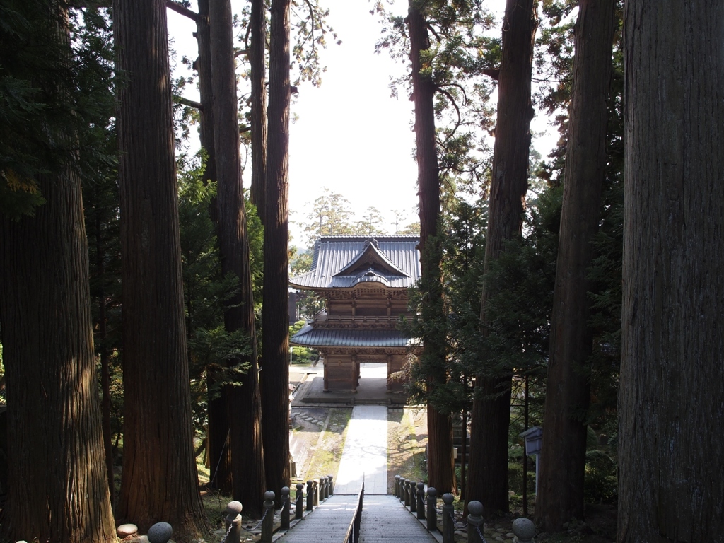 本堂から山門を望む