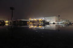 Warehouse reflection in a puddle 