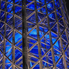 Tower of blue with a white skeleton