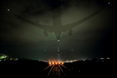 Shadows of Airplane at night