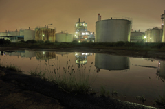 Factory night view in the water