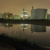 Factory night view in the water