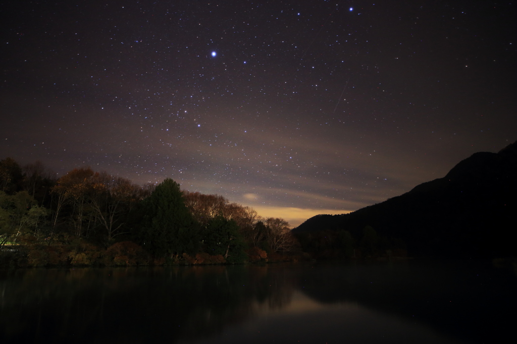 湯ノ湖の湖面に星を映して