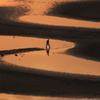 オレンジの砂紋を歩く人影