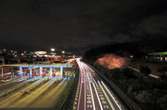 中国自動車道と万博記念公園の夜桜