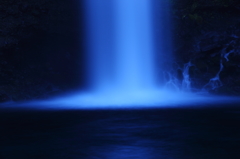 The blue waterfall in darkness 