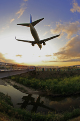 Airplane in the Senri river