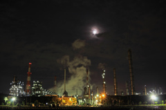 Factory under the moon shining