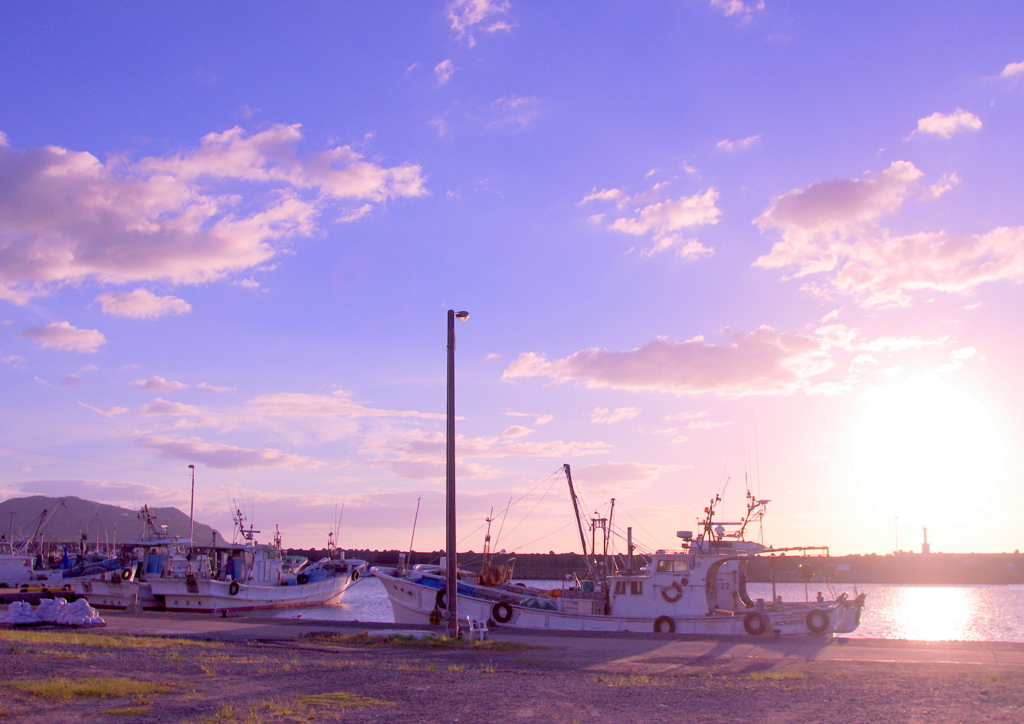 夕暮れの港