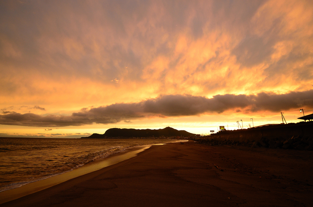 夕焼けの大森浜