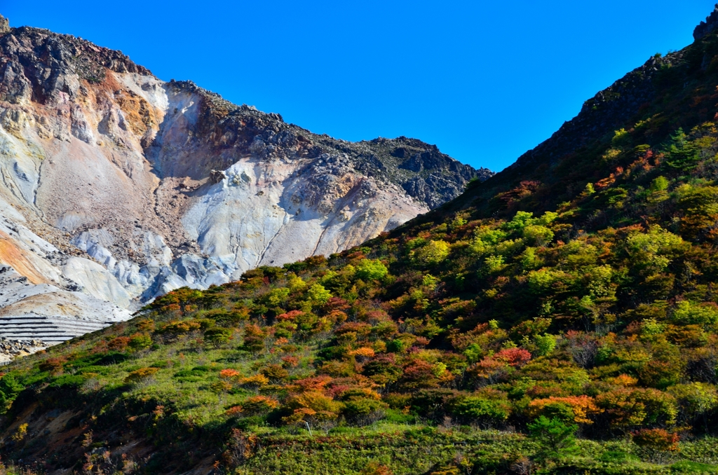 紅葉と火山