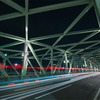 Lines by car light and bridge structure