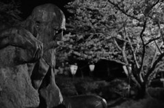 廃墟の像と桜