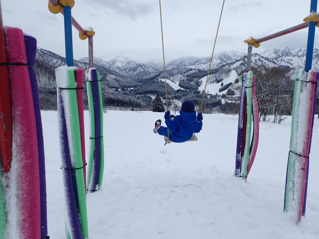 雪山に向って！