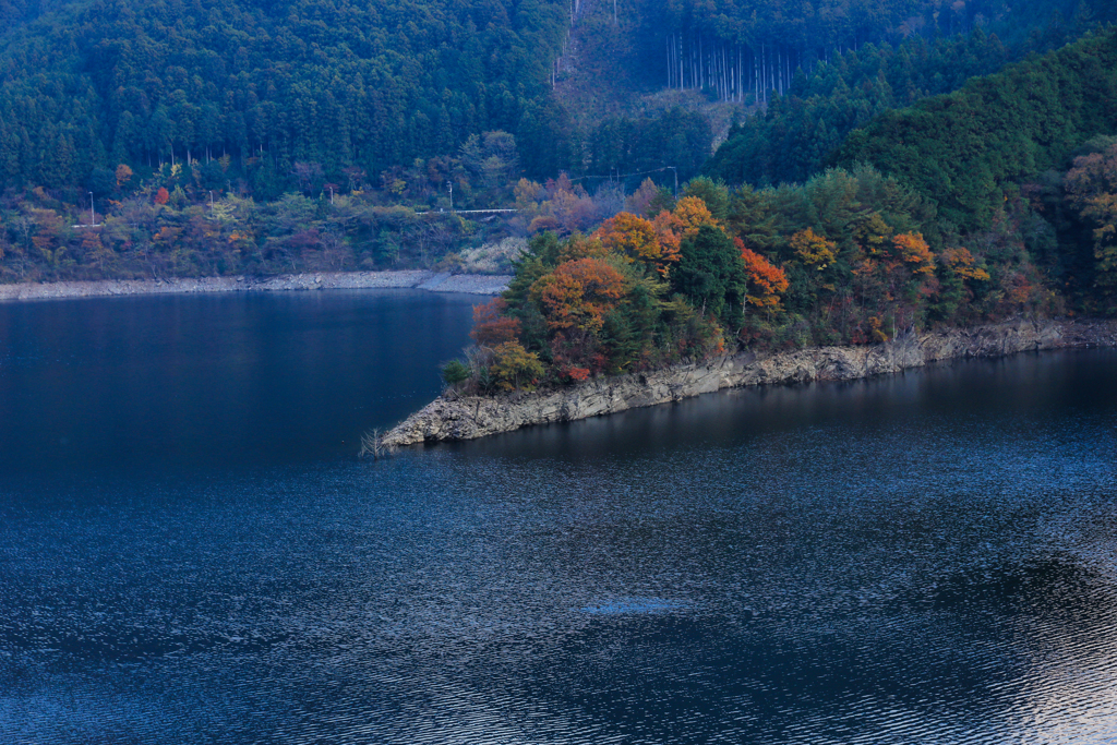 ダム湖の紅葉