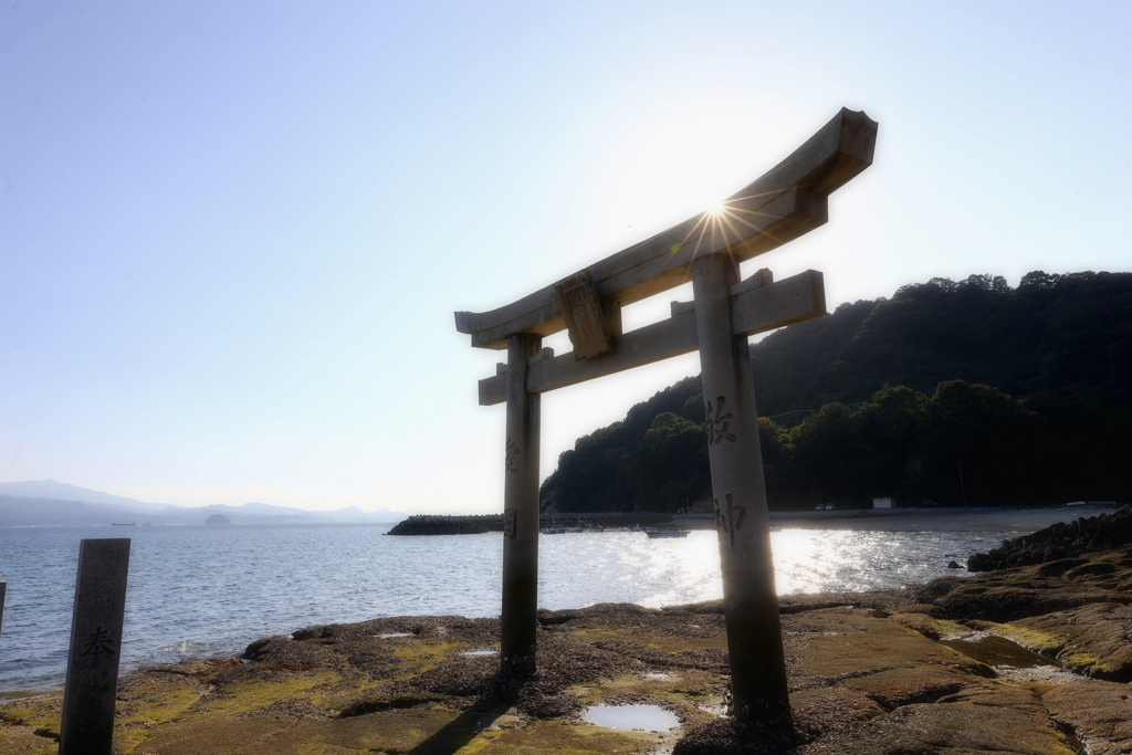 波打ち際に建つ鳥居