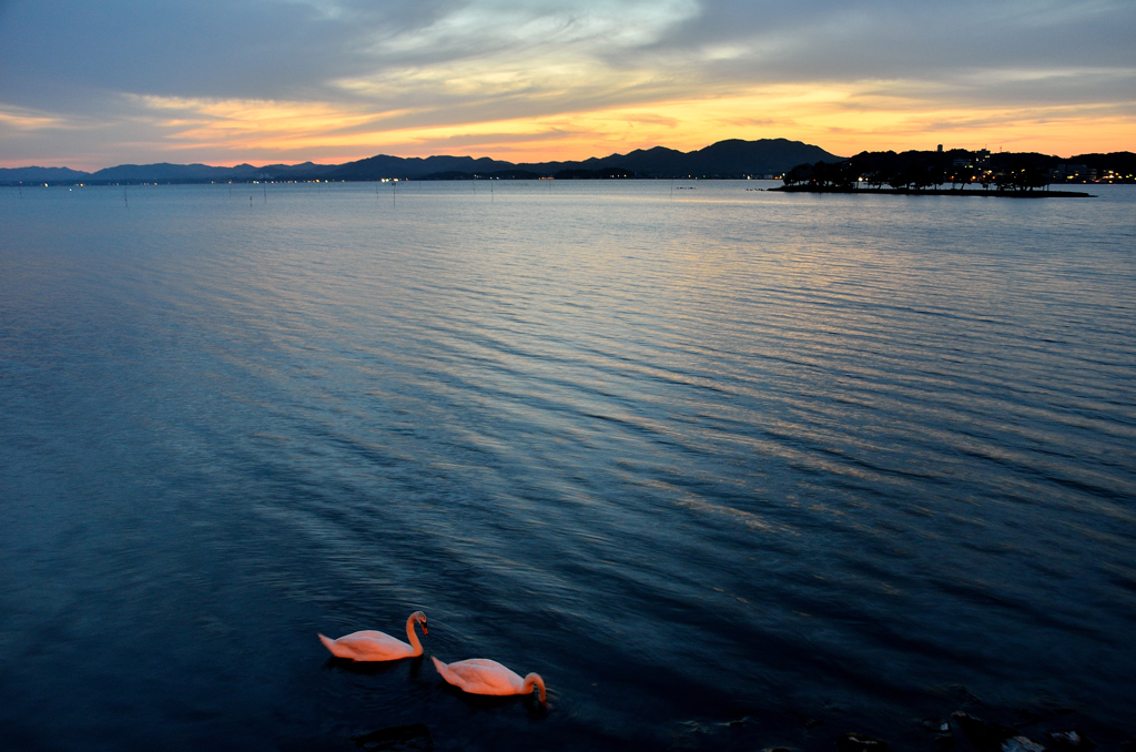 夕暮れの宍道湖