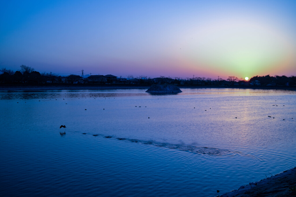 夜明けの湖畔