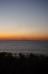 露天風呂からの夕景富士