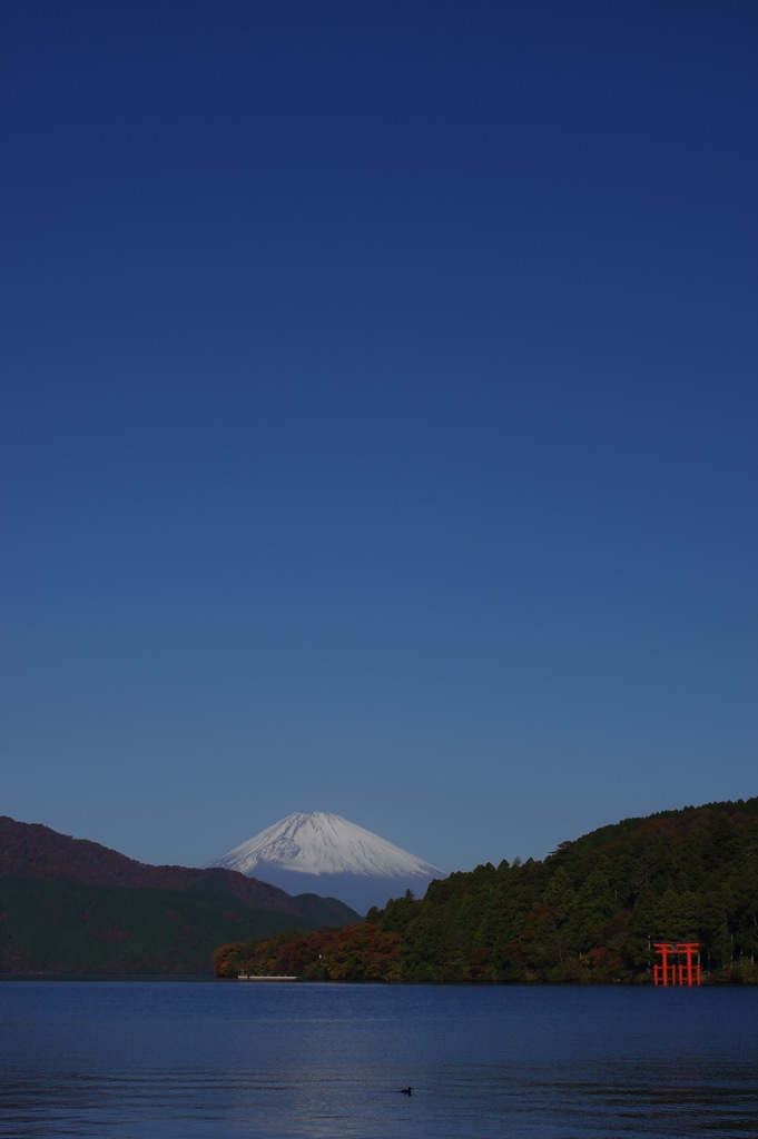 天高く富士の高嶺に雪がある