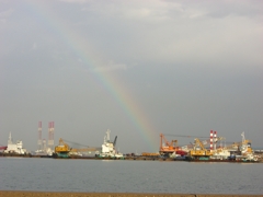 港に虹