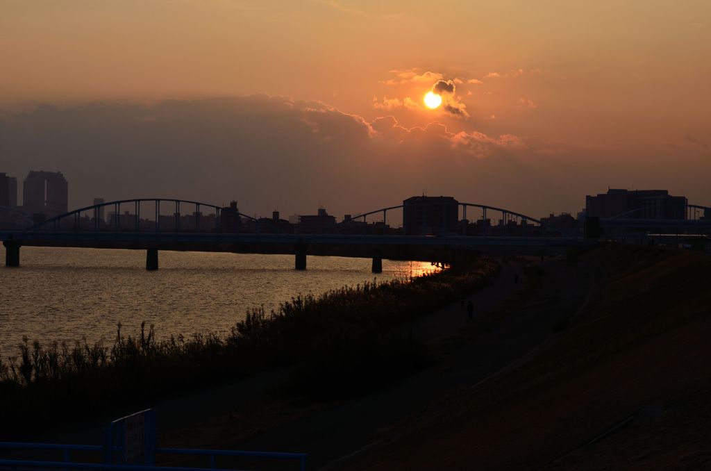 河川敷の夕暮れ