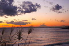 夕焼けの富士山