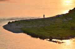 夕陽を浴びて