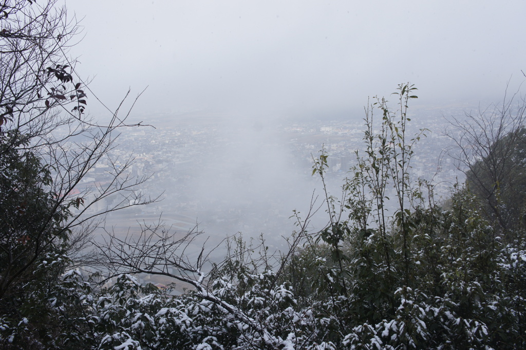 霧の下の町