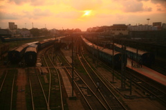 夕日と列車