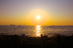 港の夕焼け
