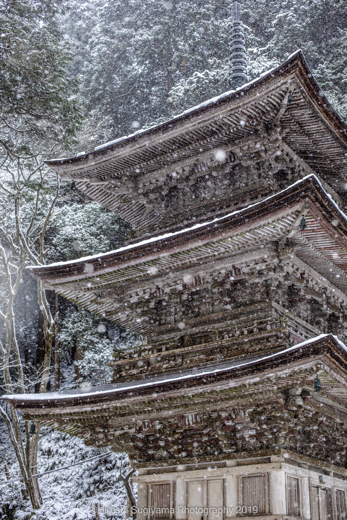 雪降る三重塔