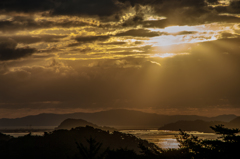 日本三景、朝陽に輝く松島湾