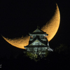 岐阜城と月（月齢4の日に）